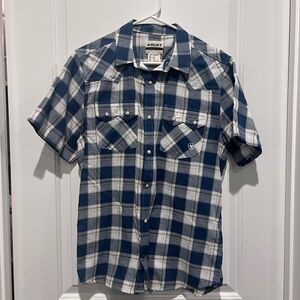 Ariat Men's Navy and White Plaid Button Down Shirt
